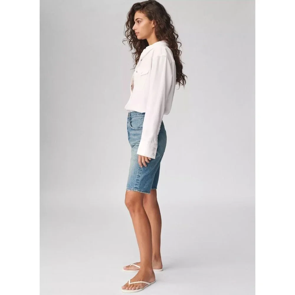 Aritzia DENIM FORUM Joni High Rise 90's Loose Bermuda Denim Shorts, Size 27 - Picture 14 of 16